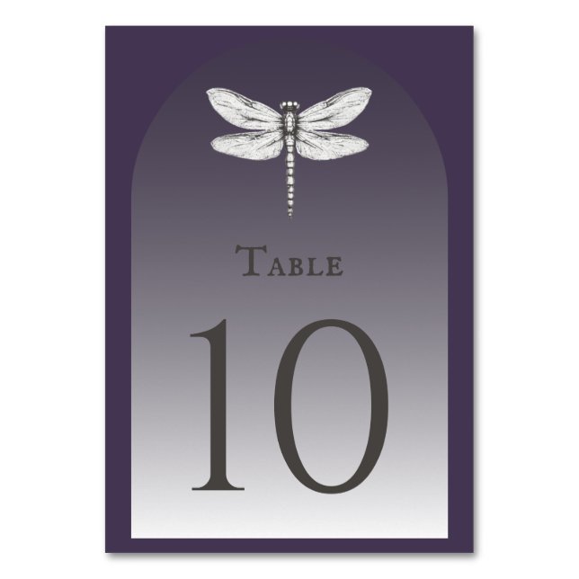Dark Purple Dragonfly Wedding Table Number (Front)