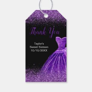 Dark Purple Dress Faux Glitter Sweet 16 Birthday Gift Tags