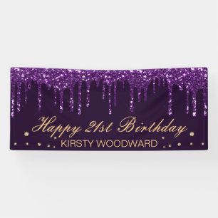 Dark Purple Dripping Glitter Birthday Banner