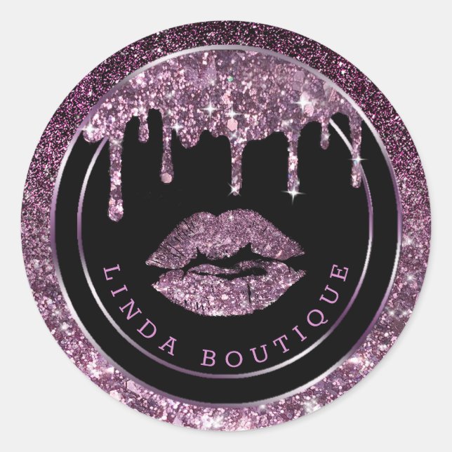 Dark purple drips | luxury lips classic round stic classic round sticker (Front)