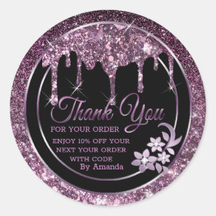 Dark purple drips thank you classic round sticker