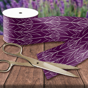 Dark Purple Elegant Classy Art Deco Foliage Print Grosgrain Ribbon