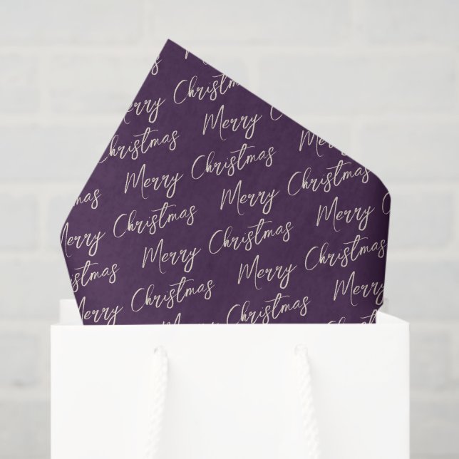 Dark Purple Elegant Script Merry Christmas Tissue Paper (Gift Bag)