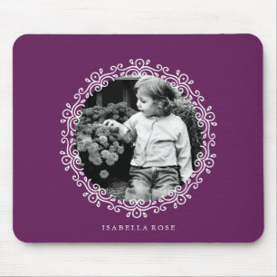 Dark Purple Fancy Swirls Photo Frame Mouse Mat