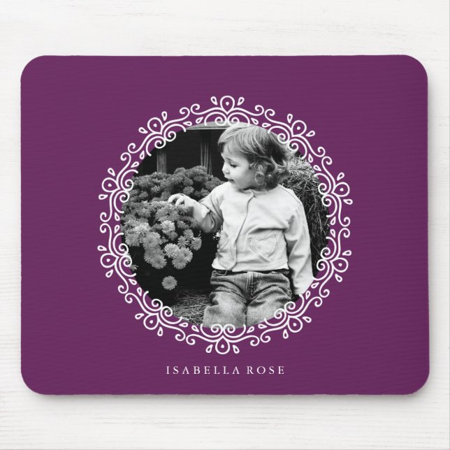 Dark Purple Fancy Swirls Photo Frame Mouse Mat (Front)