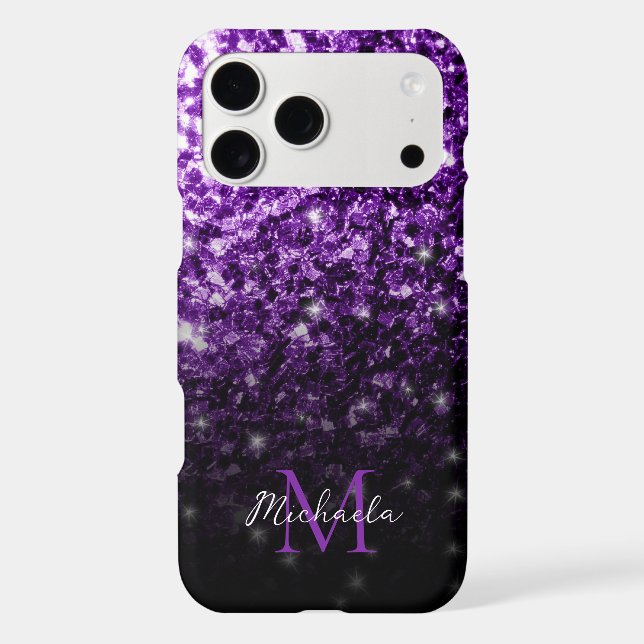 Dark Purple faux glitter sparkles bling Monogram (Back)