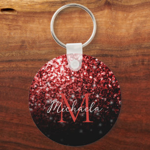 Dark Purple faux glitter sparkles bling Monogram Key Ring