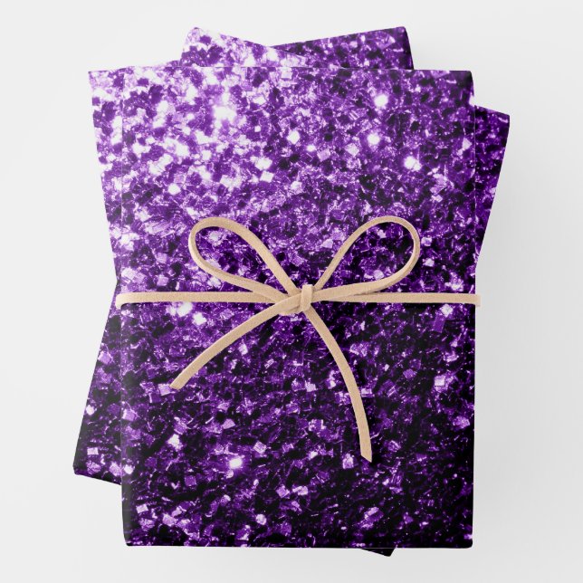 Dark purple faux glitter sparkles bling wrapping paper sheet (In situ)