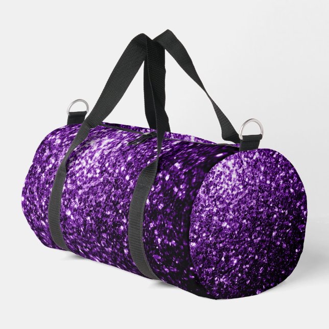Dark purple faux glitter sparkles duffle bag (Left Corner)