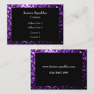 Dark Purple faux glitter sparkles frame Black Business Card