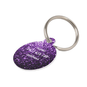 Dark Purple faux shiny glitter sparkle Personalise Pet Tag