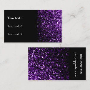 Dark Purple faux shiny glitter sparkles Black Business Card