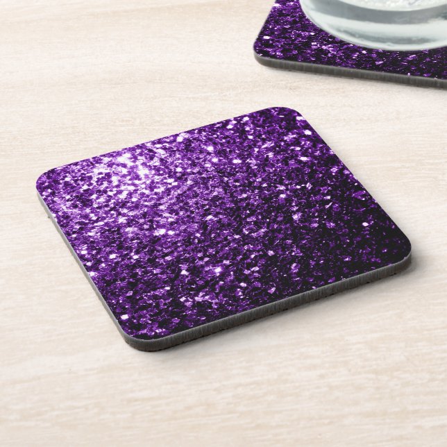 Dark Purple faux shiny glitter sparkles Coaster (Left Side)