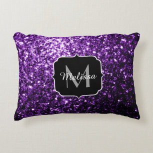 Dark Purple faux shiny glitter sparkles Monogram Decorative Cushion