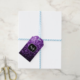Dark Purple faux shiny glitter sparkles Monogram Gift Tags