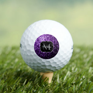 Dark Purple faux shiny glitter sparkles Monogram Golf Balls