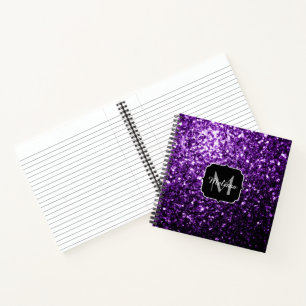 Dark Purple faux shiny glitter sparkles Monogram Notebook