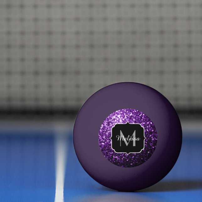 Dark Purple faux shiny glitter sparkles Monogram Ping Pong Ball (Net)