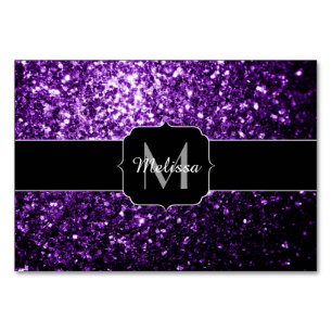 Dark Purple faux shiny glitter sparkles Monogram Table Number