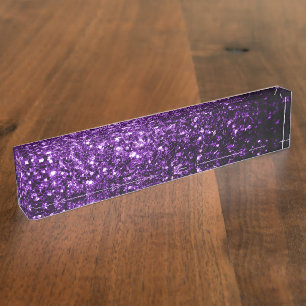 Dark Purple faux shiny glitter sparkles Nameplate