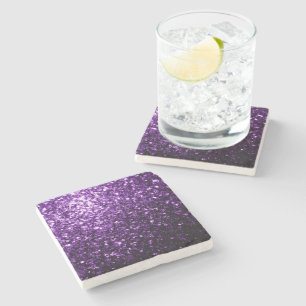 Dark Purple faux shiny glitter sparkles Stone Coaster