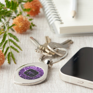 Dark Purple faux shiny glitter sparkles Sweet 16 Key Ring