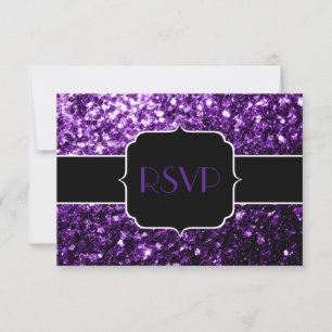 Dark Purple faux shiny glitter sparkles Sweet 16 RSVP Card