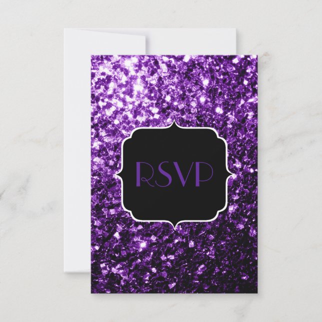 Dark Purple faux shiny glitter sparkles Sweet 16 RSVP Card (Front)