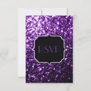 Dark Purple faux shiny glitter sparkles Sweet 16 RSVP Card