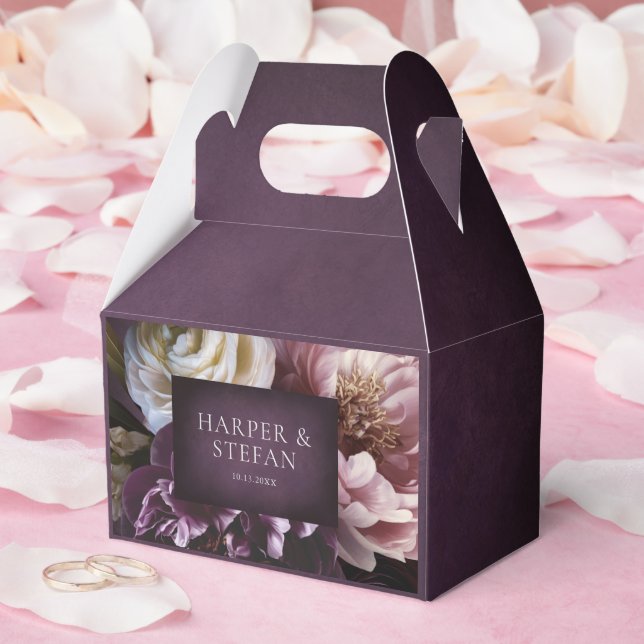 Dark Purple Fine Art Floral Elegant Wedding Favour Box (Wedding)