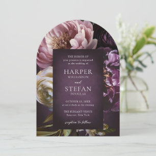 Dark Purple Fine Art Floral Elegant Wedding Invitation