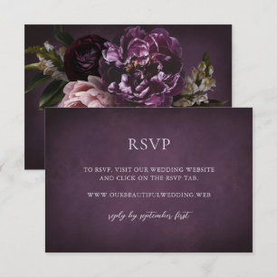 Dark Purple Fine Art Floral Elegant Wedding RSVP Card