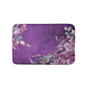 Dark Purple Floral Accent Bath Mat