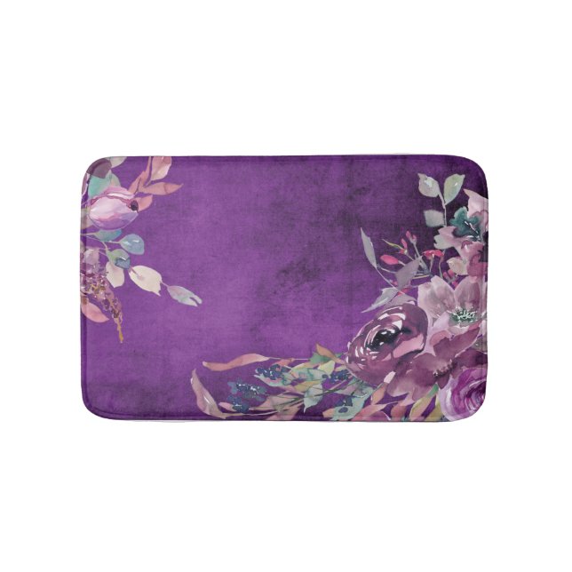 Dark Purple Floral Accent Bath Mat (Front)