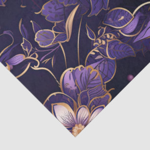 Dark Purple Floral and Faux Gold Tissue Paper