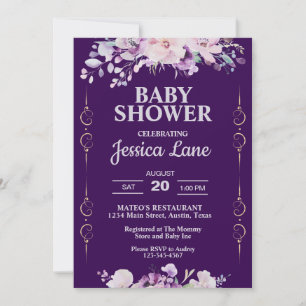 Dark Purple Floral Baby Shower Invitation