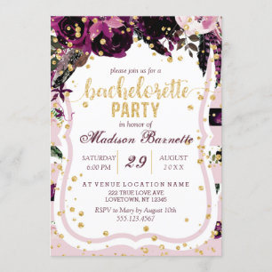 Dark Purple Floral Bachelorette Party Invitation
