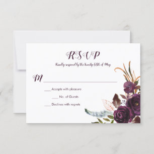 Dark Purple Floral Boho Fall Wedding RSVP