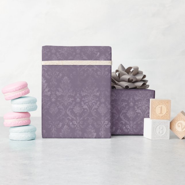 Dark Purple Floral Damask Wrapping Paper Roll (Baby Shower)