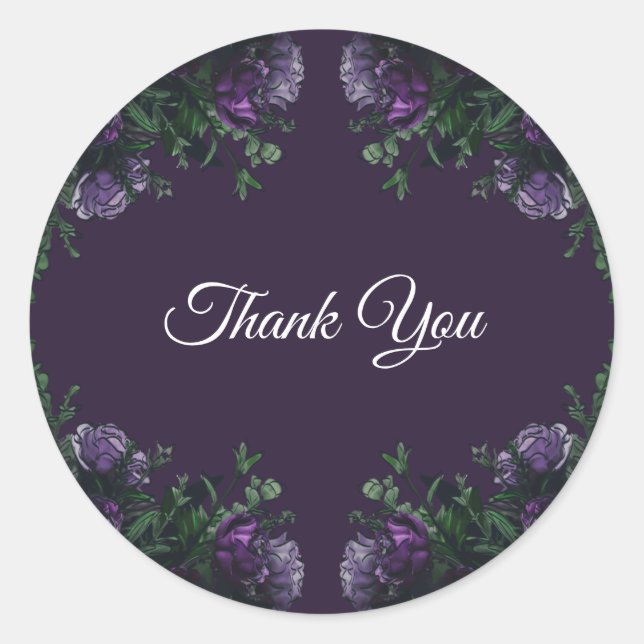Dark Purple Floral Elegant Wedding Gothic Classic Round Sticker (Front)