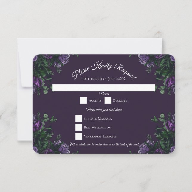 Dark Purple Floral Elegant Wedding Gothic Invitation (Front)