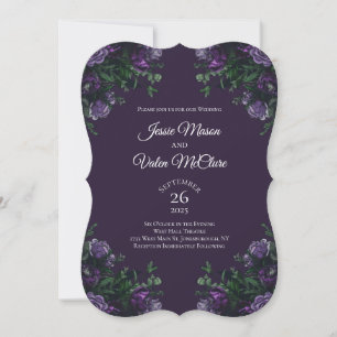 Dark Purple Floral Elegant Wedding Gothic Invitation