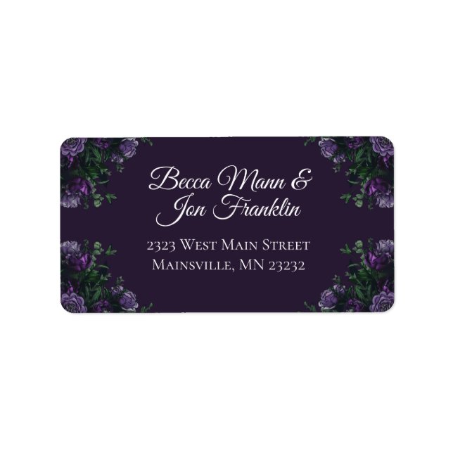 Dark Purple Floral Elegant Wedding Gothic Label (Front)