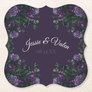 Dark Purple Floral Elegant Wedding Gothic Paper Coaster