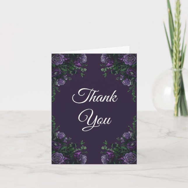 Dark Purple Floral Elegant Wedding Gothic Thank You Card (Front)