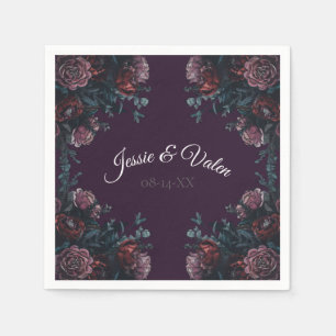 Dark Purple Floral Elegant Wedding Maroon Mauve Napkin