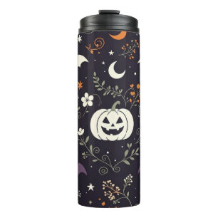 Dark Purple Floral Halloween Pumpkin Thermal Tumbler
