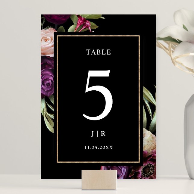 Dark Purple Floral Moody Wedding Table Number (Creator Uploaded)