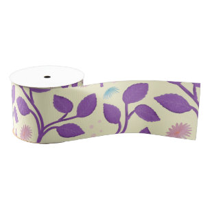Dark Purple Floral Pattern   Aesthetic Seamless  Grosgrain Ribbon