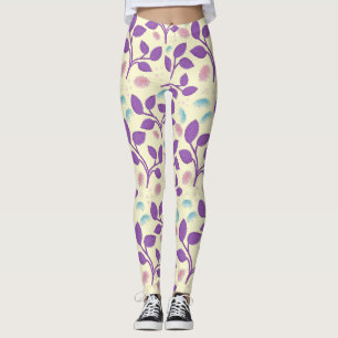 Dark Purple Floral Pattern Aesthetic Seamless Leggings